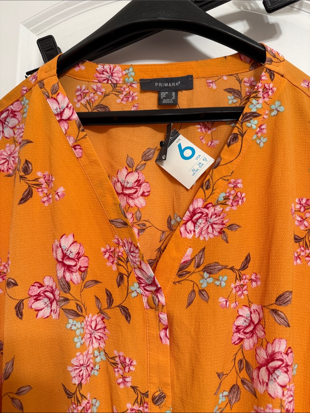 Primark Orange Floral Short-Sleeve Button Front Blouse - Picture 2 of 4